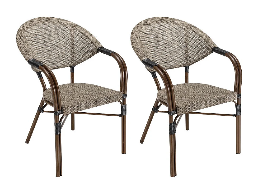 VIANNEY - Lot de 2 chaises de jardin bistrot en acier textilène taupe