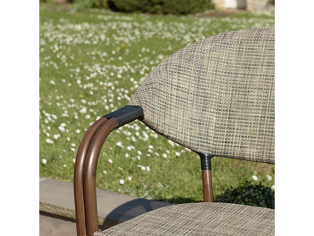 VIANNEY - Lot de 2 chaises de jardin bistrot en acier textilène taupe