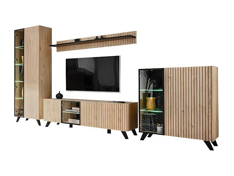 Conjunto de 4 muebles de salón NIELSEN - Roble y negro