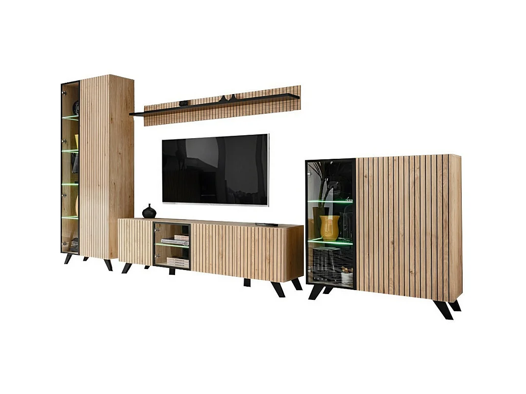 Conjunto de 4 muebles de salón NIELSEN - Roble y negro