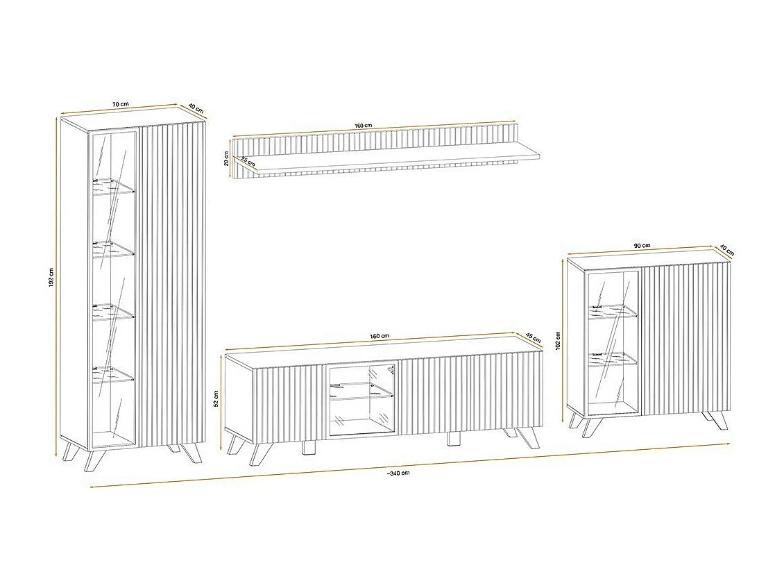 Conjunto de 4 muebles de salón NIELSEN - Roble y negro