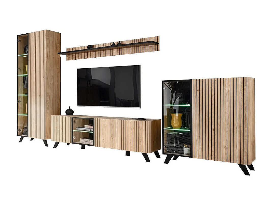 Ensemble de 4 meubles de salon NIELSEN – Chêne et noir