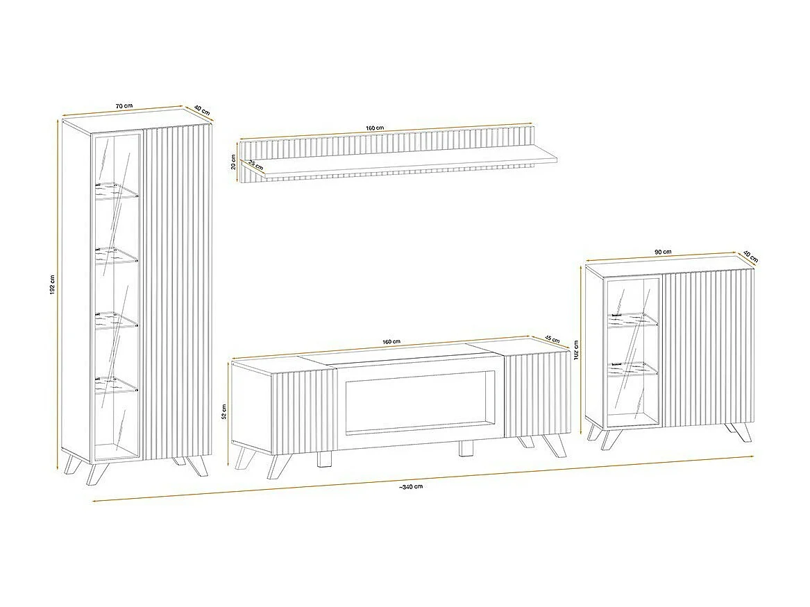 Set von 4 Wohnzimmermöbeln NIELSEN – Dekorativer Kamin in Eiche und Schwarz