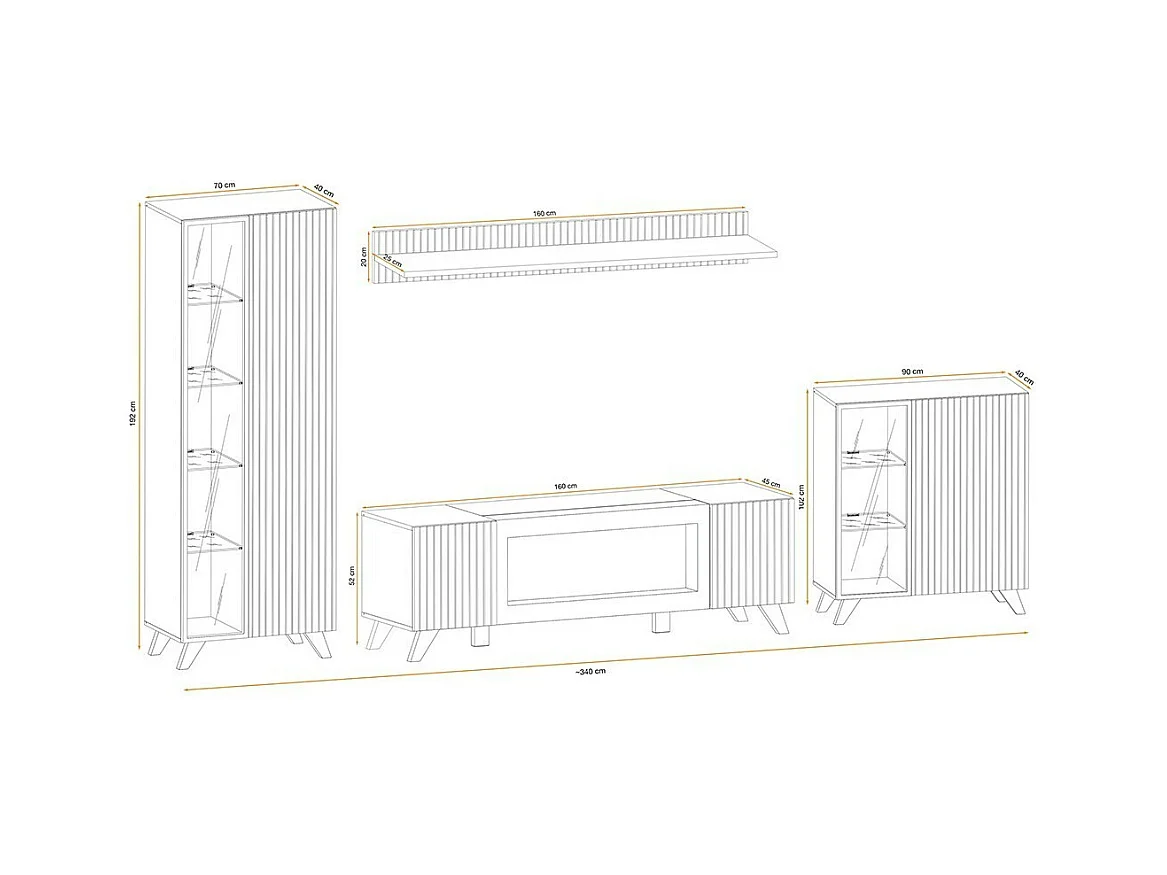 Conjunto de 4 muebles de salón NIELSEN - Chimenea decorativa en roble y negro