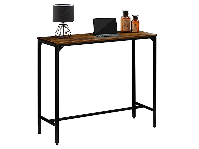 Table haute de bar BRAGA mange-debout comptoir en métal avec plateau en fibres de bois couleur brun rustique