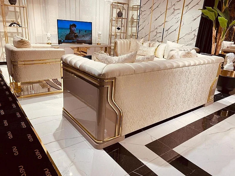 Sofagarnitur 3+3+1+1 Sitz Couch Polster Garnitur Set Metall Garnituren 3tlg