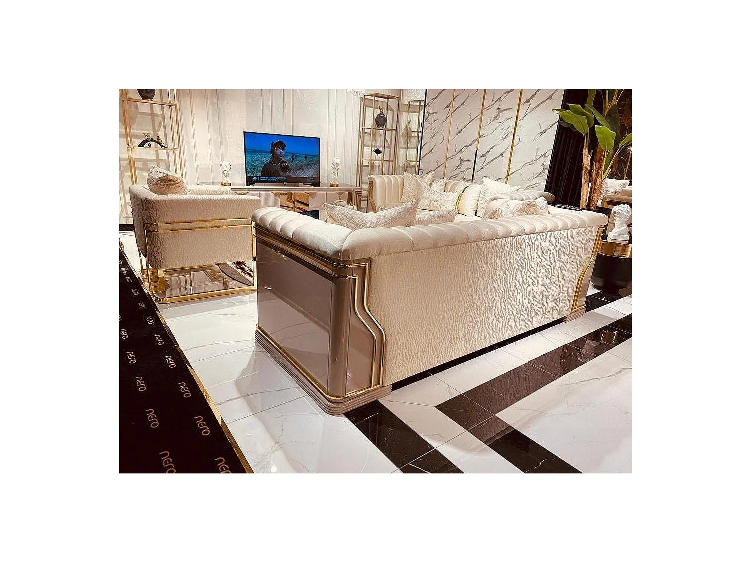 Sofagarnitur 3+3+1+1 Sitz Couch Polster Garnitur Set Metall Garnituren 3tlg