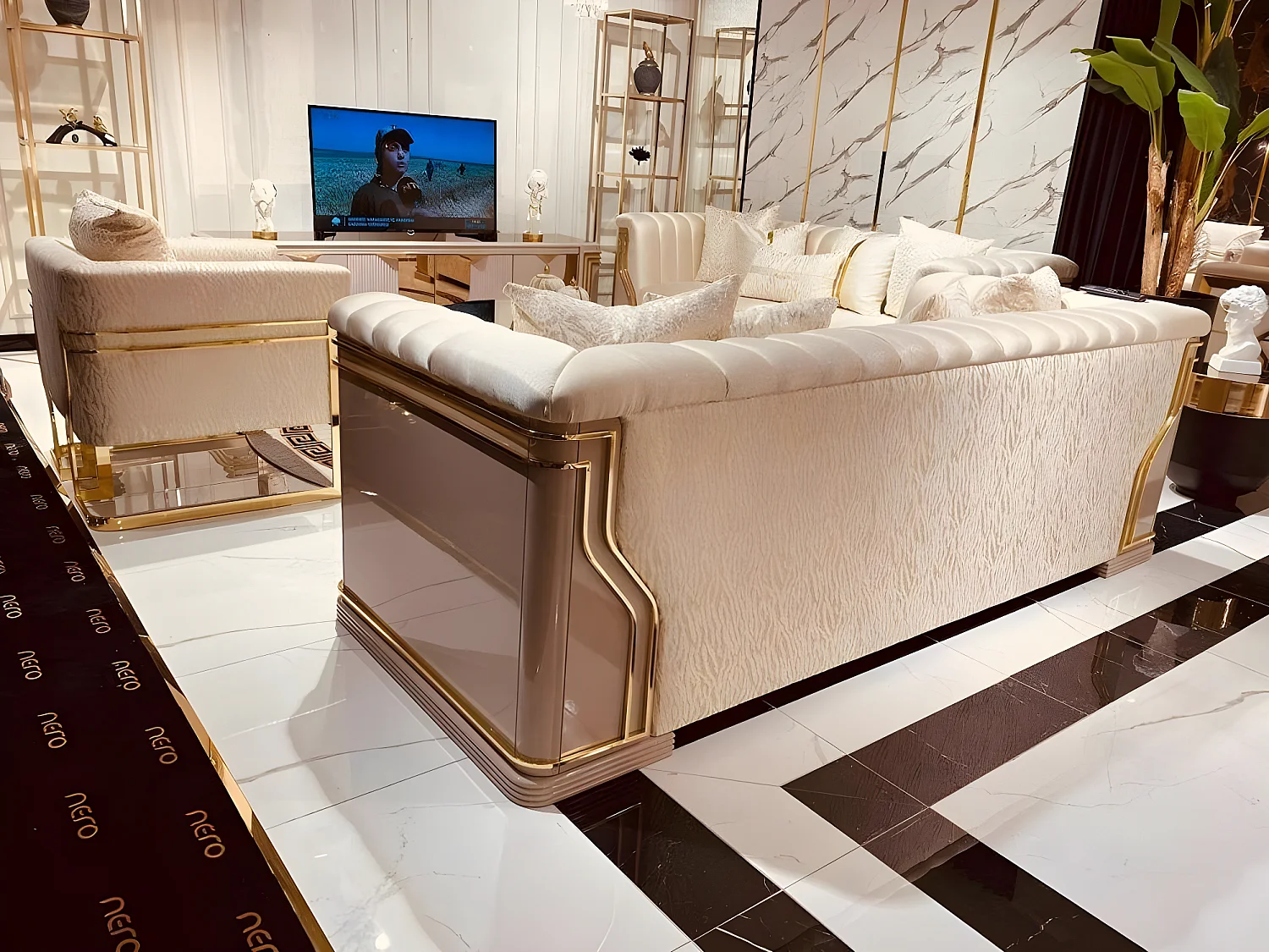 Sofagarnitur 3+3+1+1 Sitz Couch Polster Garnitur Set Metall Garnituren 3tlg