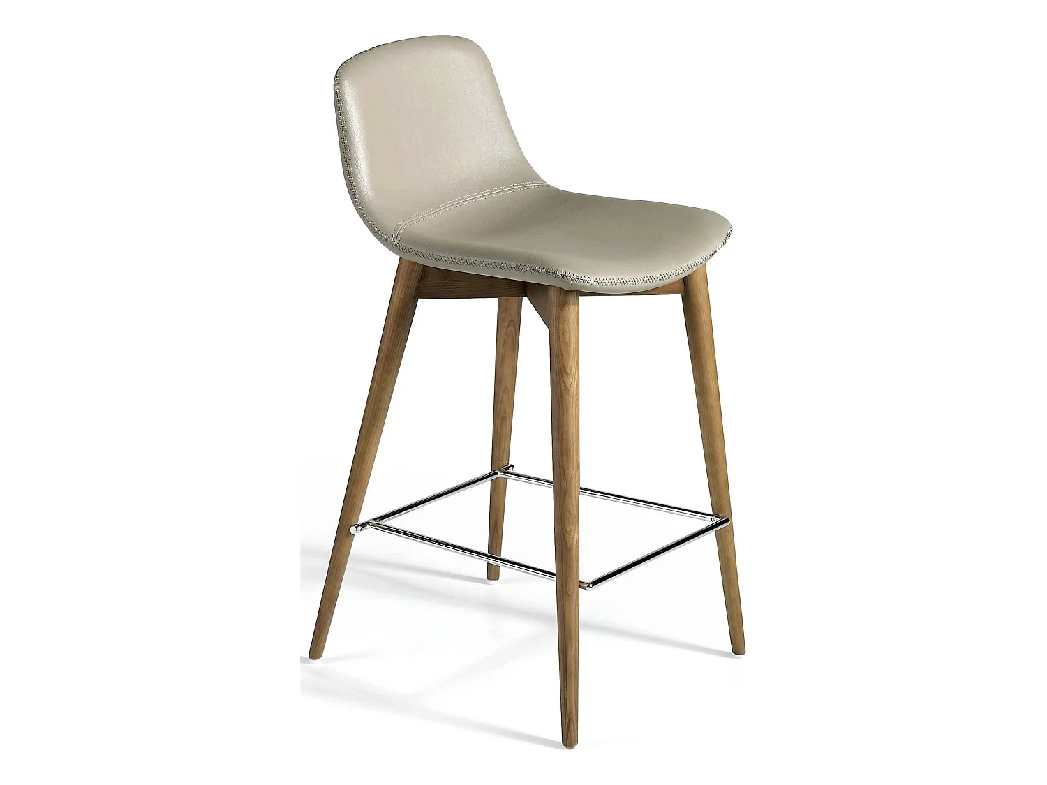 Tabouret pieds bois massif siège rembourré en simili cuir