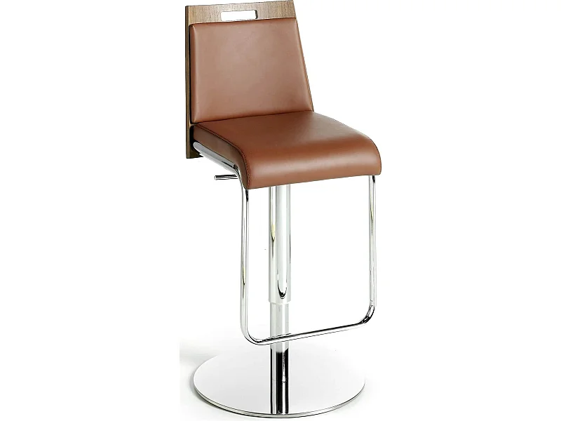 Tabouret rembourré en simili hauteur réglable dossier bois structure acier inoxydable