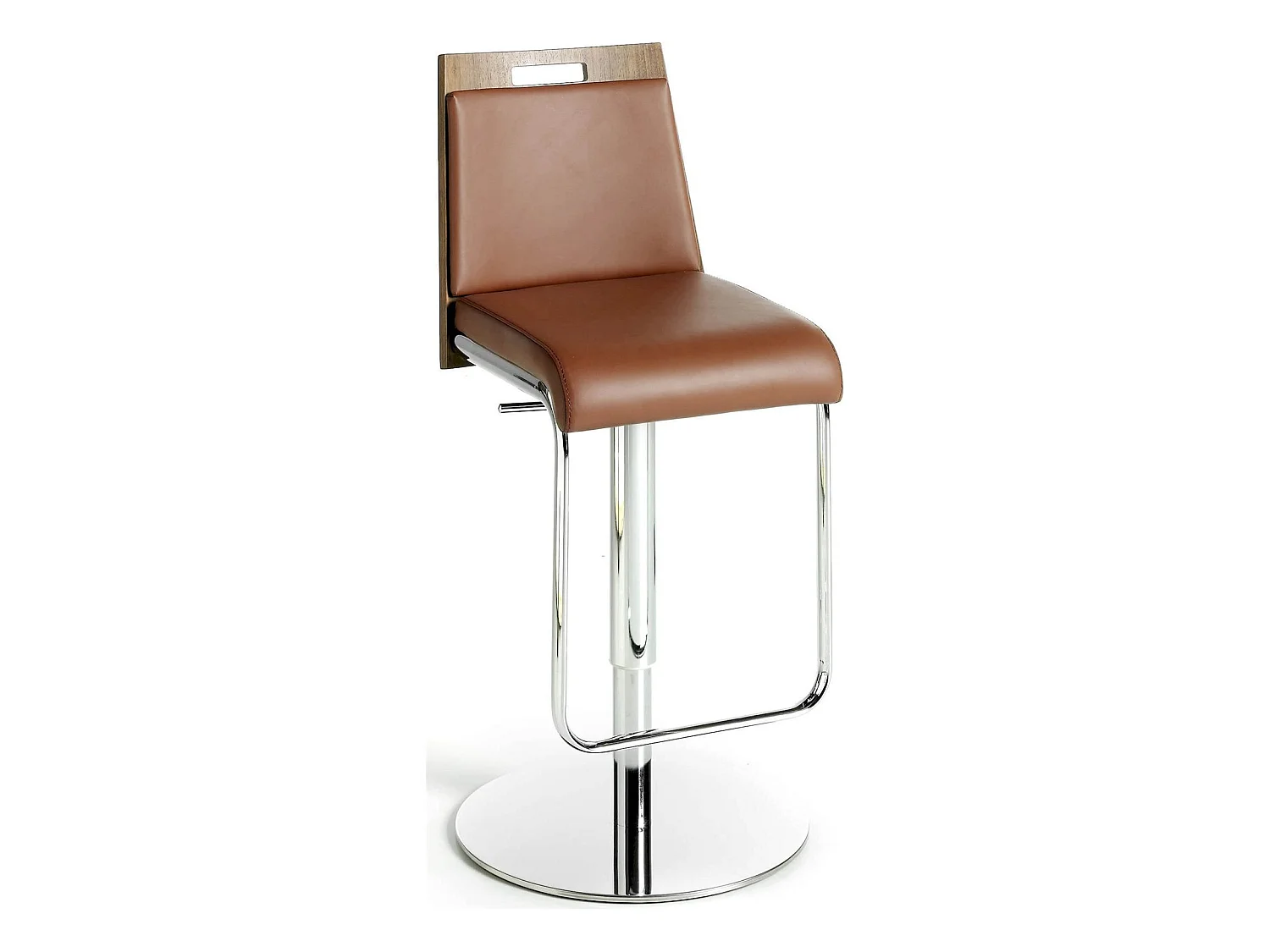 Tabouret rembourré en simili hauteur réglable dossier bois structure acier inoxydable