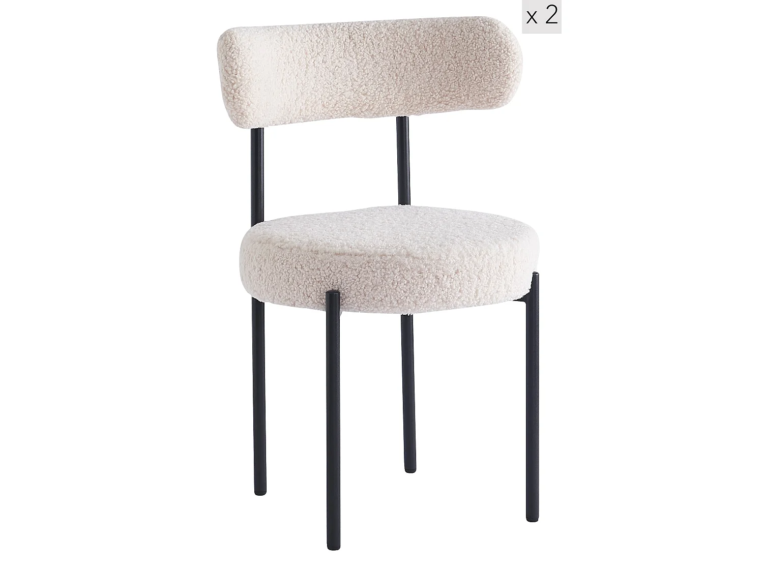 Lot de 2 chaises scandinaves en métal et bouclettes blanc
