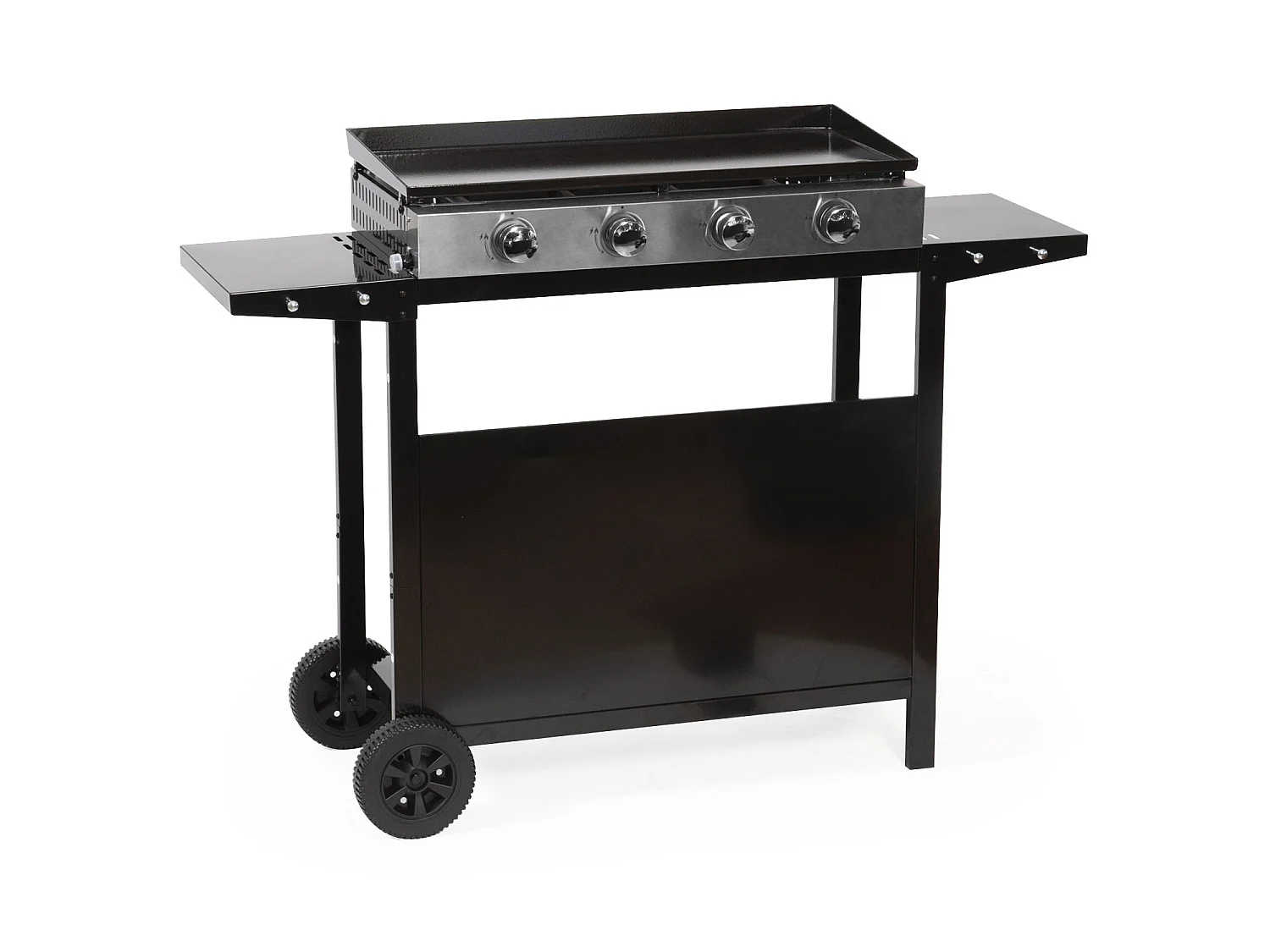 COOKER - Plancha au Gaz 4 brûleurs 8 KW - Chariot à Roulettes - Acier émaillé - Brûleurs Acier Inoxydable