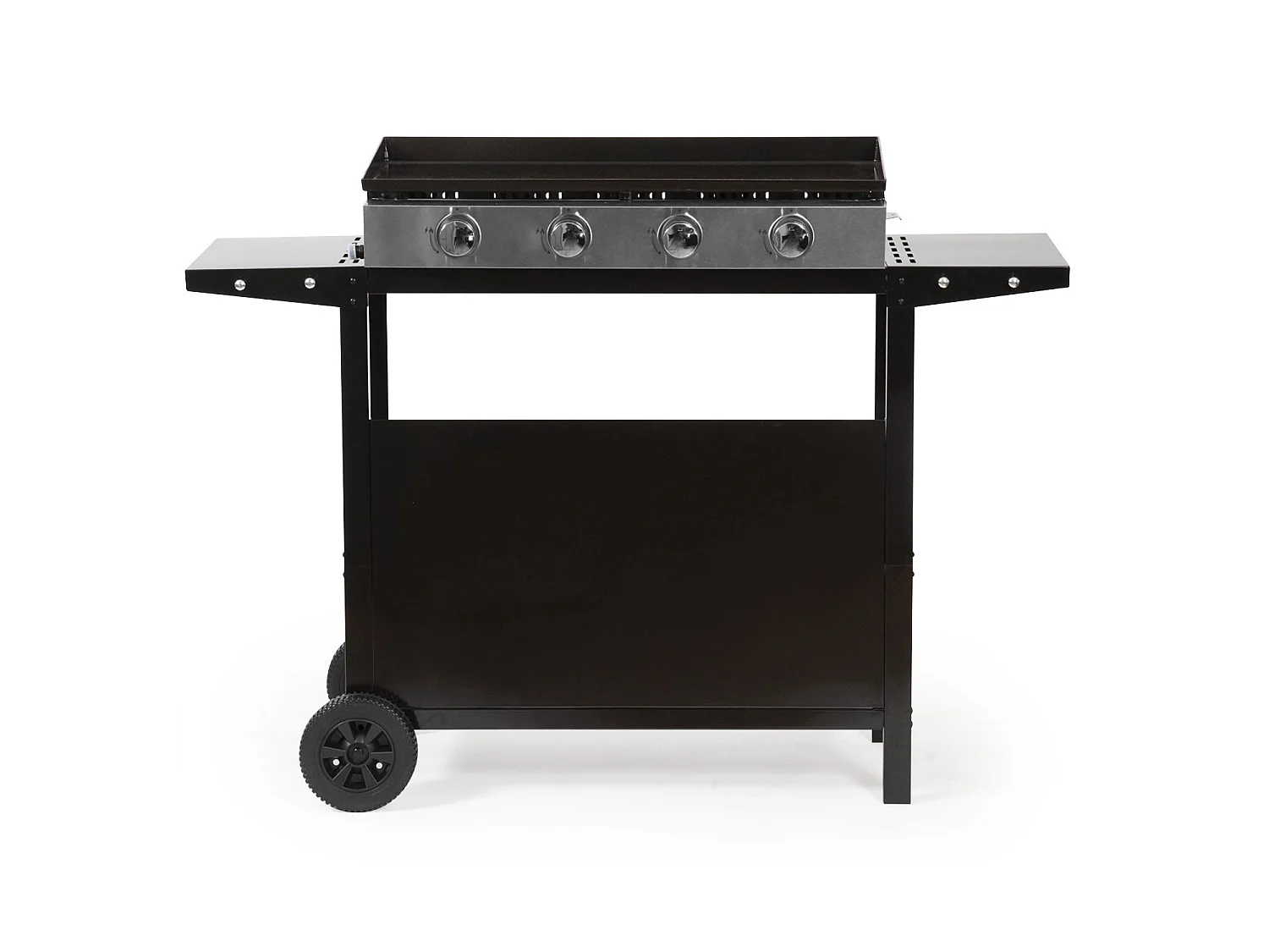 COOKER - Plancha au Gaz 4 brûleurs 8 KW - Chariot à Roulettes - Acier émaillé - Brûleurs Acier Inoxydable