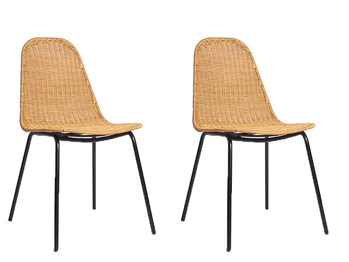 Lote 2 sillas - Ratán y patas metal - Natural - KOSI