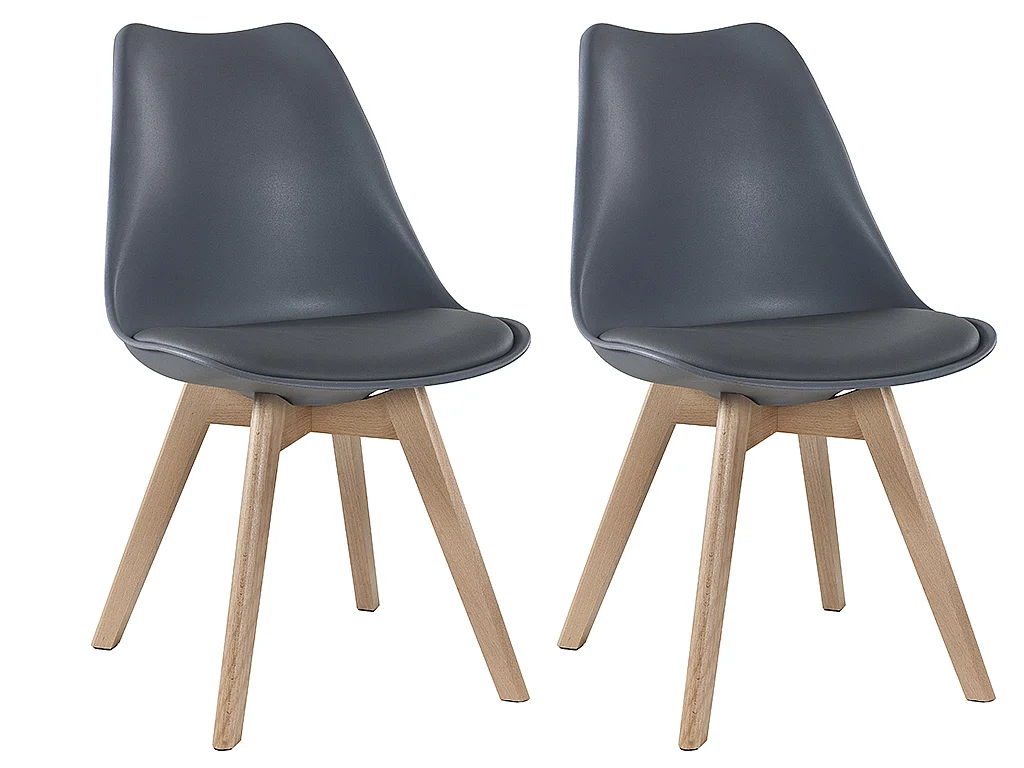 Lot de 2 chaises JODY - Polypropylène et Hêtre -  Gris