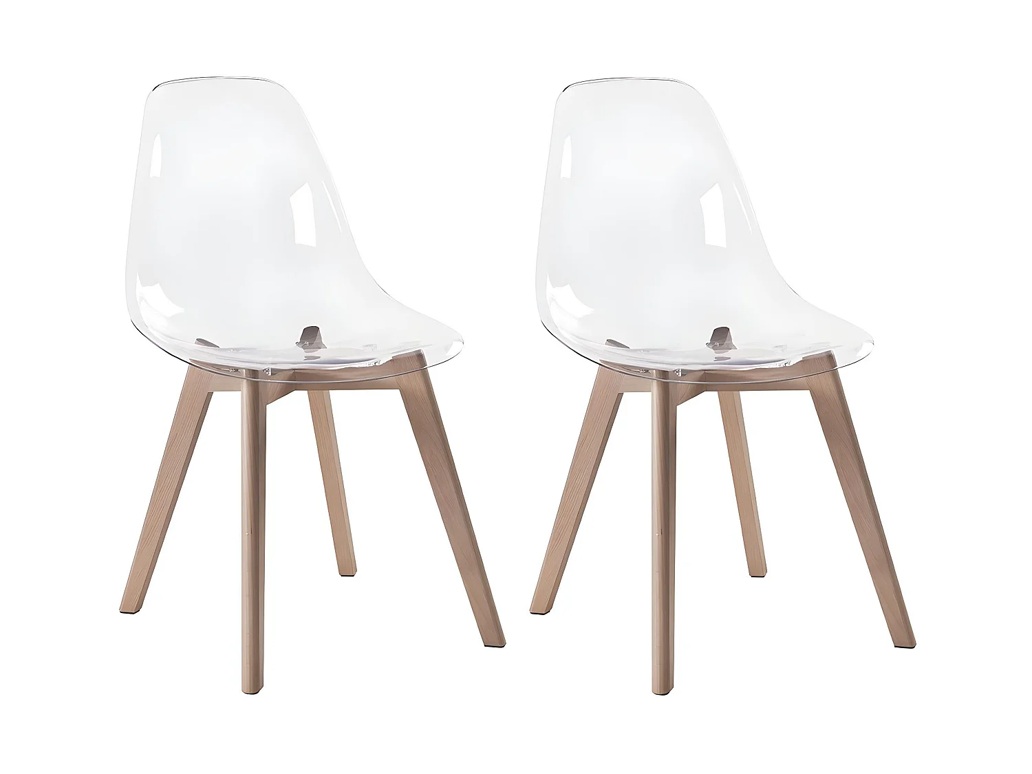 Lot de 2 chaises AUDRA - Polycarbonate et Hêtre - Transparent