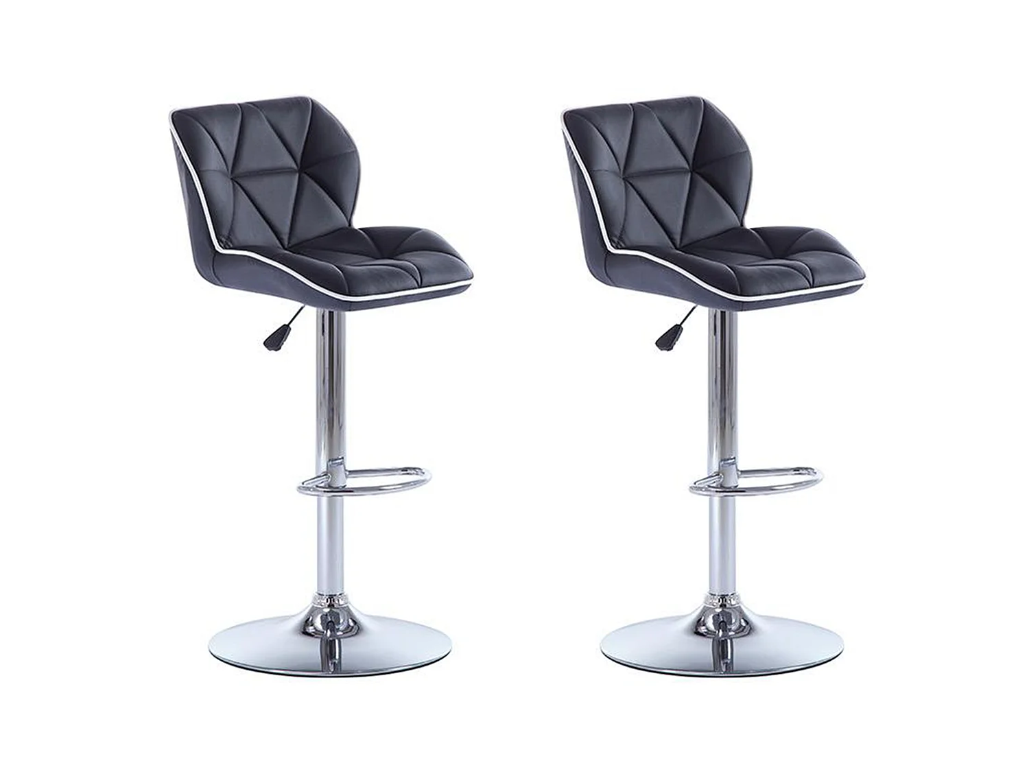 Lot de 2 tabourets de bar en simili et acier chromé - Hauteur réglable - Noir et argent - CALVIN