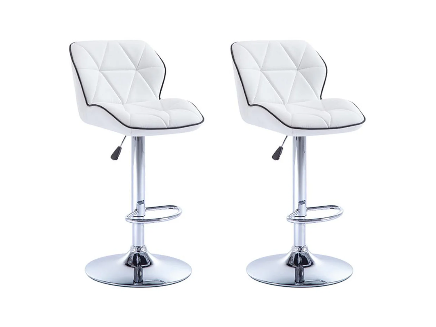 Lot de 2 tabourets de bar en simili et acier chromé - Hauteur réglable - Blanc - CALVIN