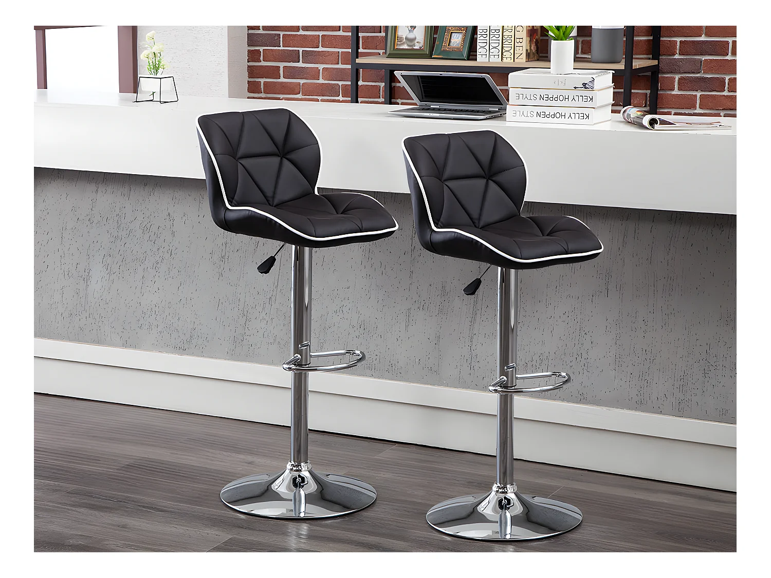 Barhocker 2er-Set höhenverstellbar - Kunstleder - Weiß - CALVIN