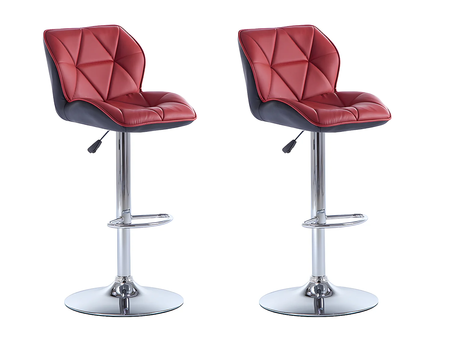 Lot de 2 tabourets de bar en simili et acier chromé - Hauteur réglable - Rouge - CALVIN