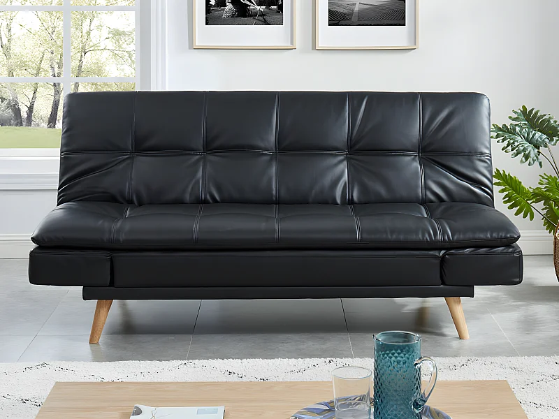 Schlafsofa Klappsofa 3-Sitzer - Kunstleder - Schwarz - ZARINA