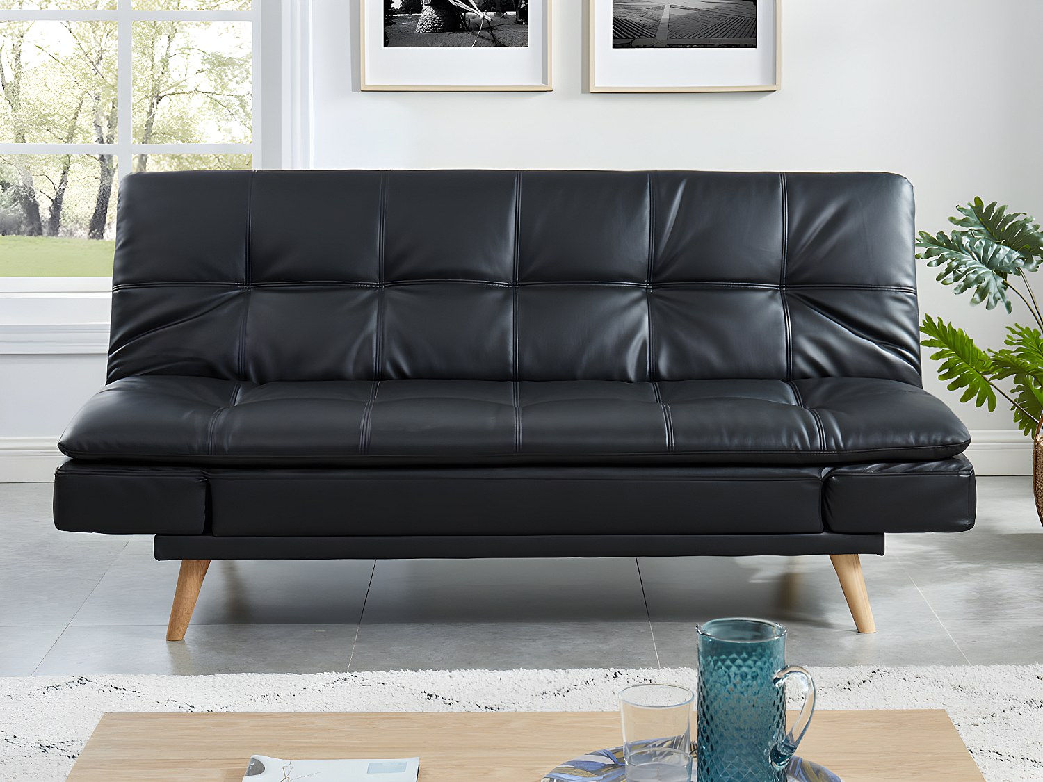 Schlafsofa Klappsofa 3-Sitzer - Kunstleder - Schwarz - ZARINA günstig online kaufen