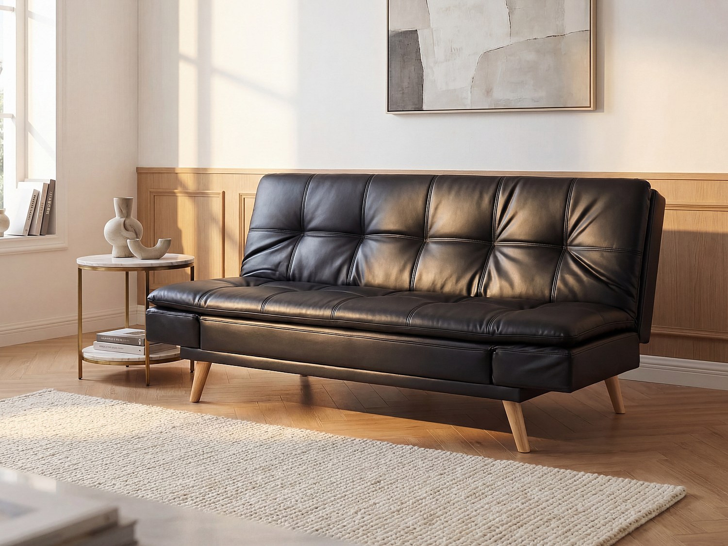 Schlafsofa Klappsofa 3-Sitzer - Kunstleder - Schwarz - ZARINA günstig online kaufen