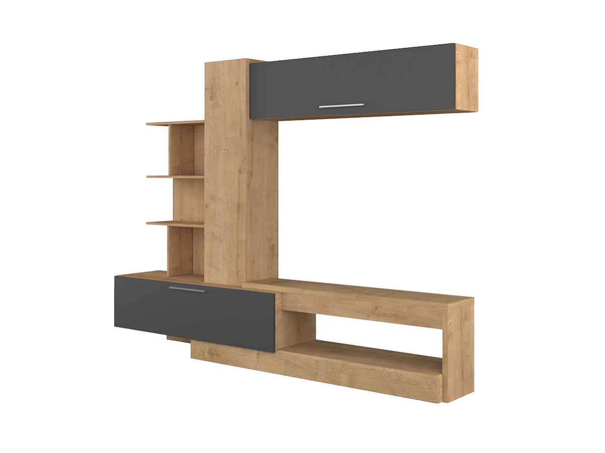 Mueble TV con compartimentos DEREK – Roble y Antracita