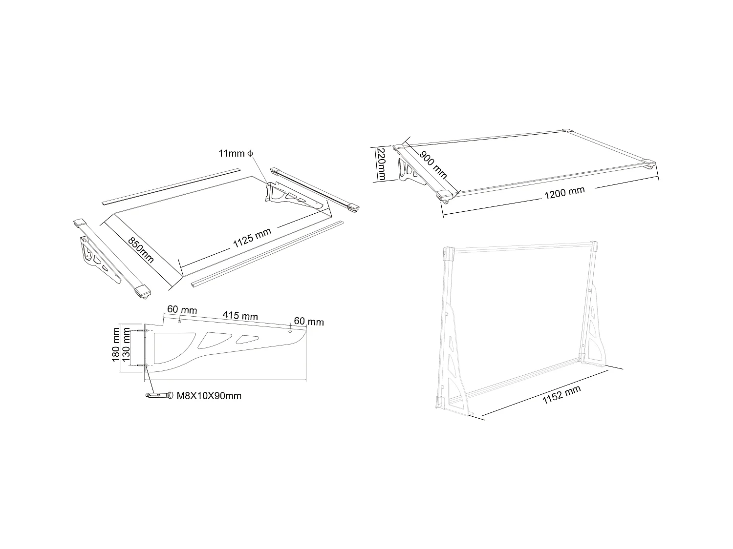 Marquesina KEPLER de aluminio – 120 x 90 x 22 cm