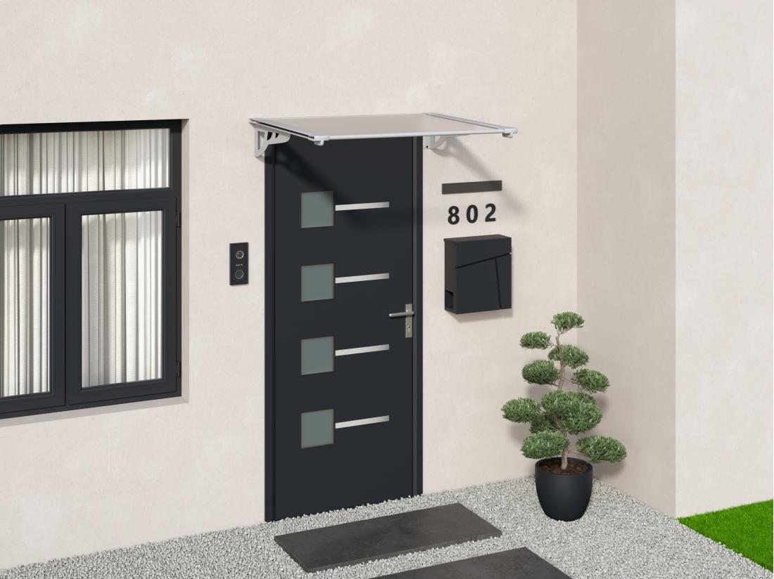 vente unique Auvent de porte en aluminium 120 x 90 cm incliné argenté KEPLER