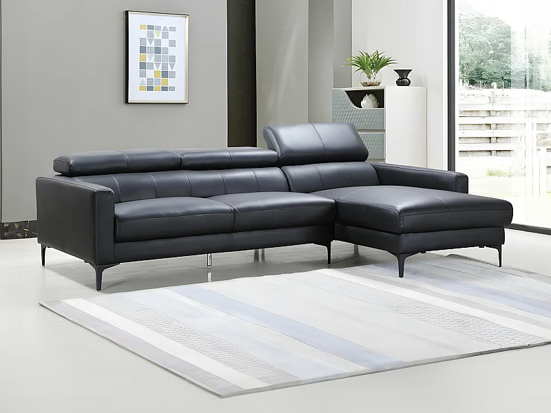 Canapé d'angle en cuir de buffle FLORENCE - Noir - Angle droit