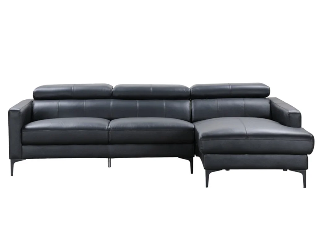 Sofá rinconera de piel de búfalo FLORENCE - Negro - Ángulo derecho