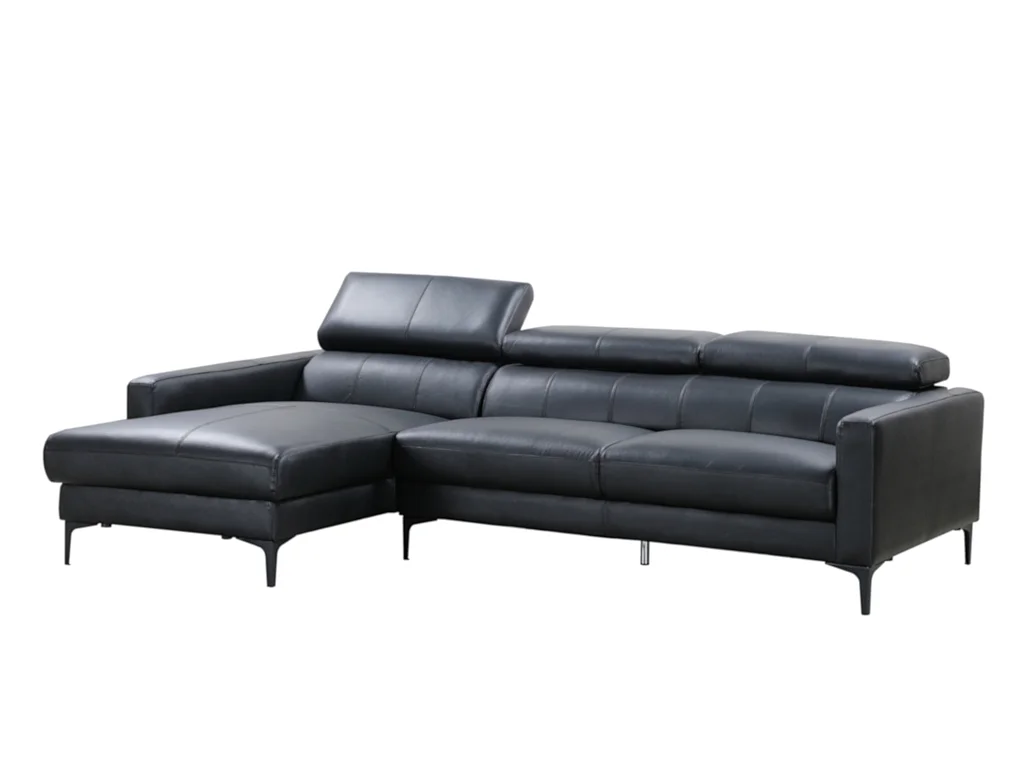 Canapé d'angle en cuir de buffle FLORENCE - Noir - Angle gauche