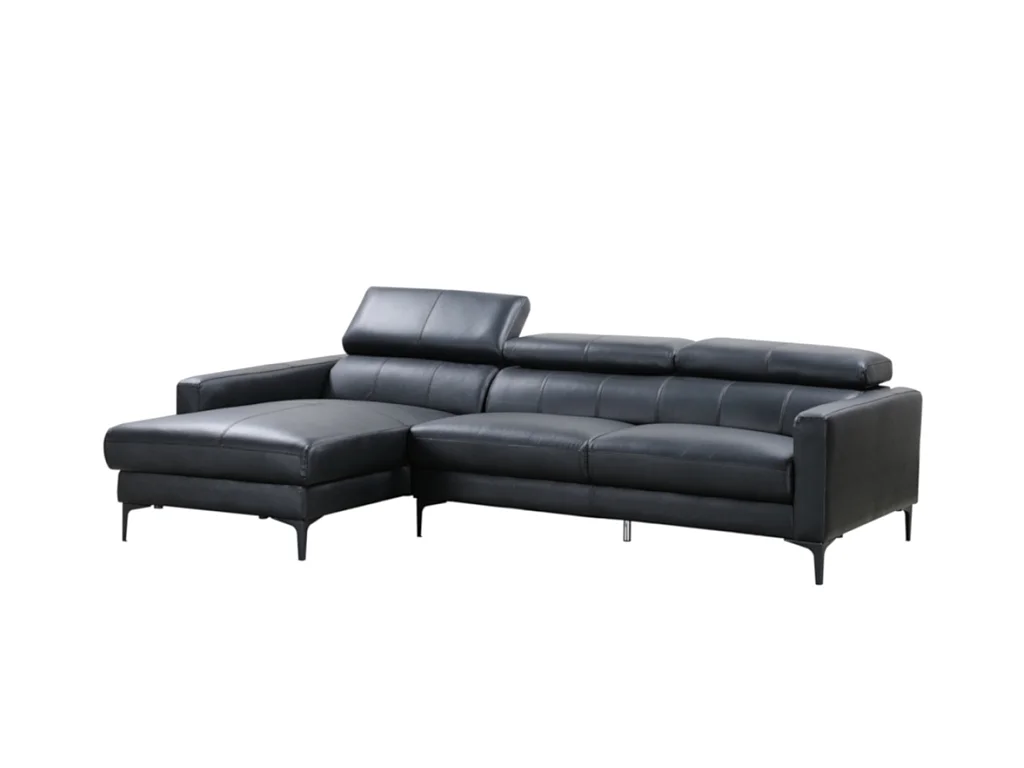 Hoekbank van buffelleer FLORENCE - Zwart - Linkse hoek