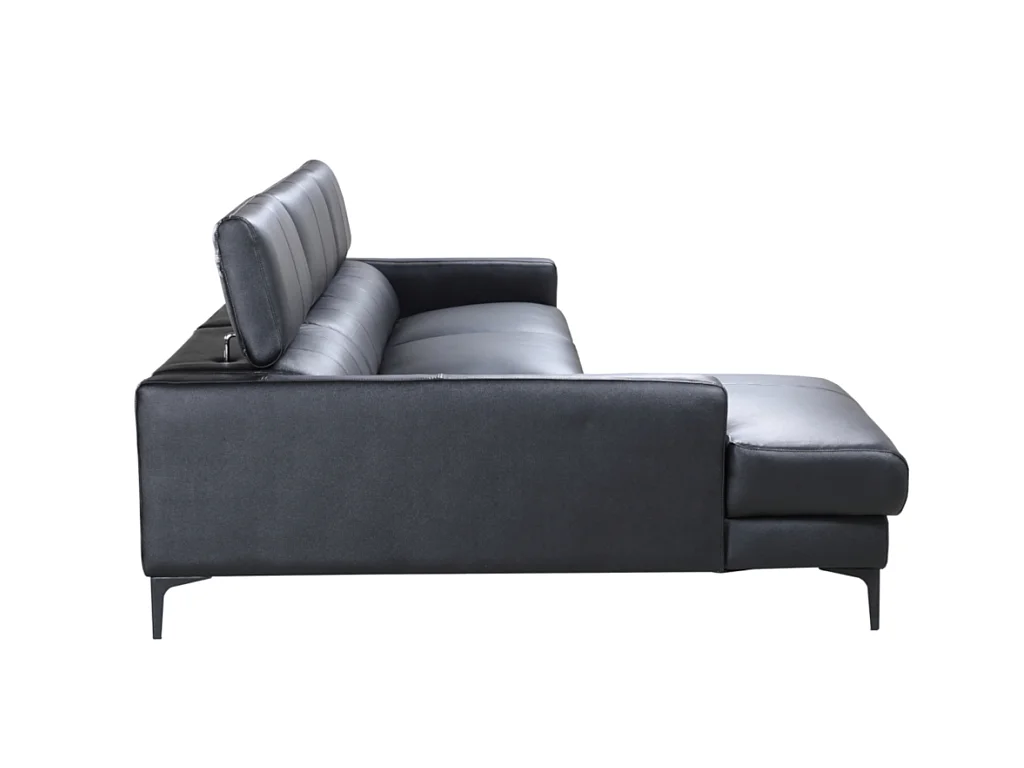 Hoekbank van buffelleer FLORENCE - Zwart - Linkse hoek