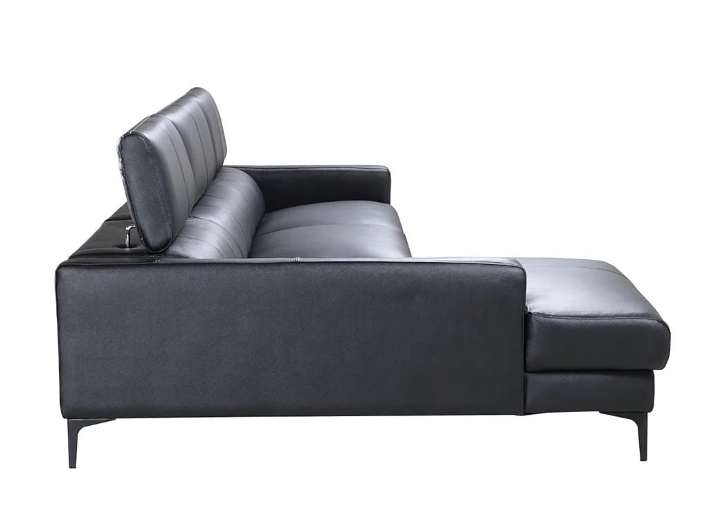 Kanapa narożna ze skóry bawolej FLORENCE - kolor czarny - narożnik lewostronny