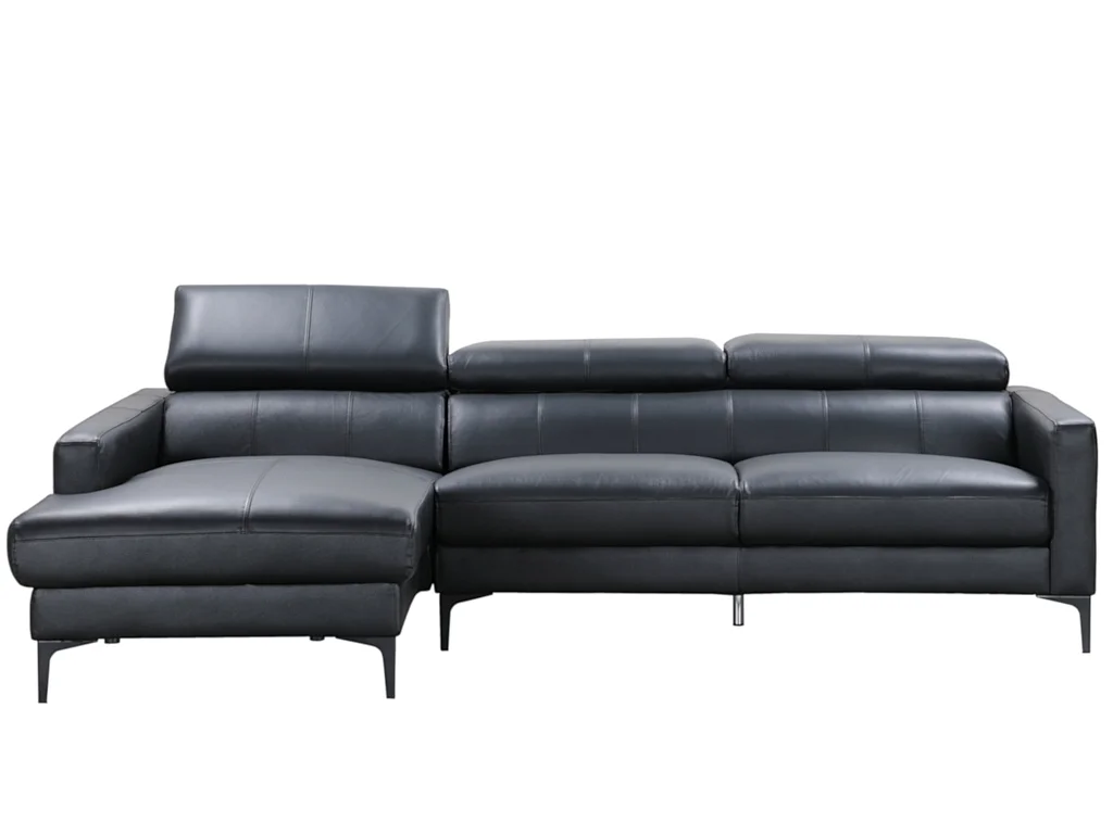 Kanapa narożna ze skóry bawolej FLORENCE - kolor czarny - narożnik lewostronny