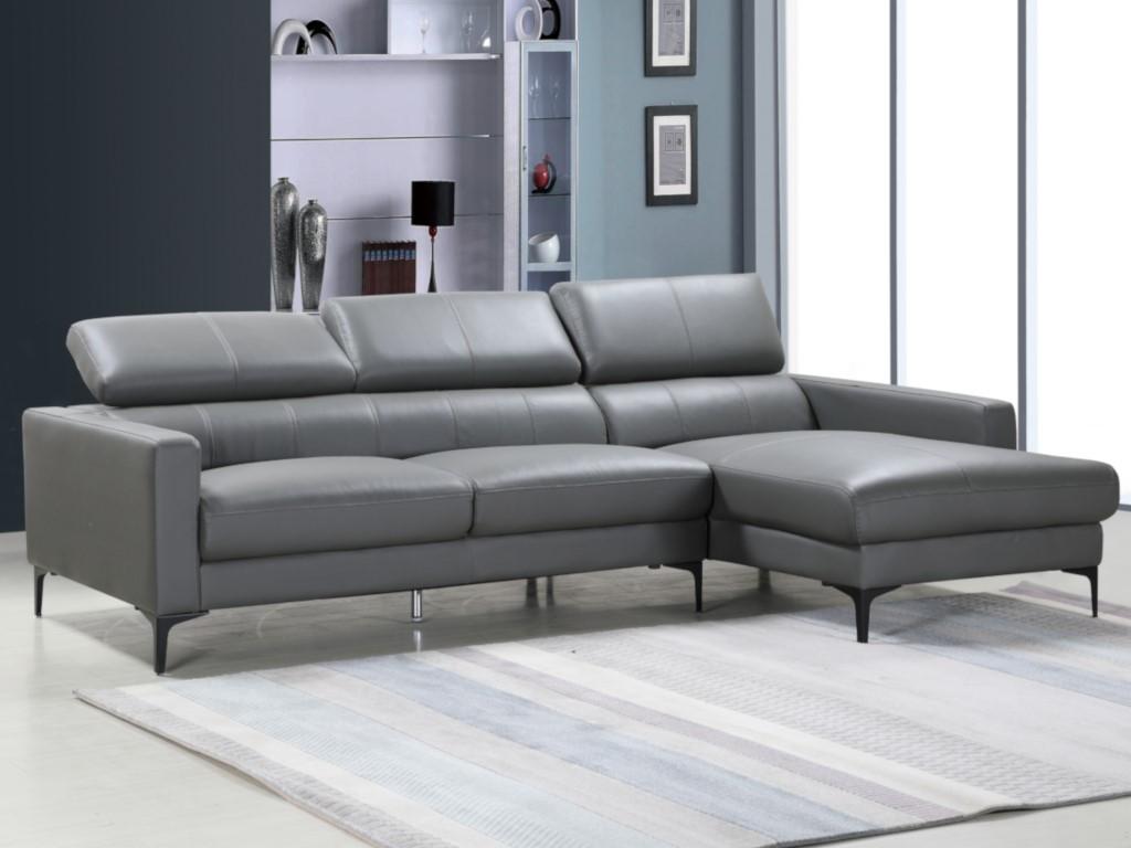 Ecksofa Leder FLORENCE - Büffelleder - Grau - Ecke Rechts