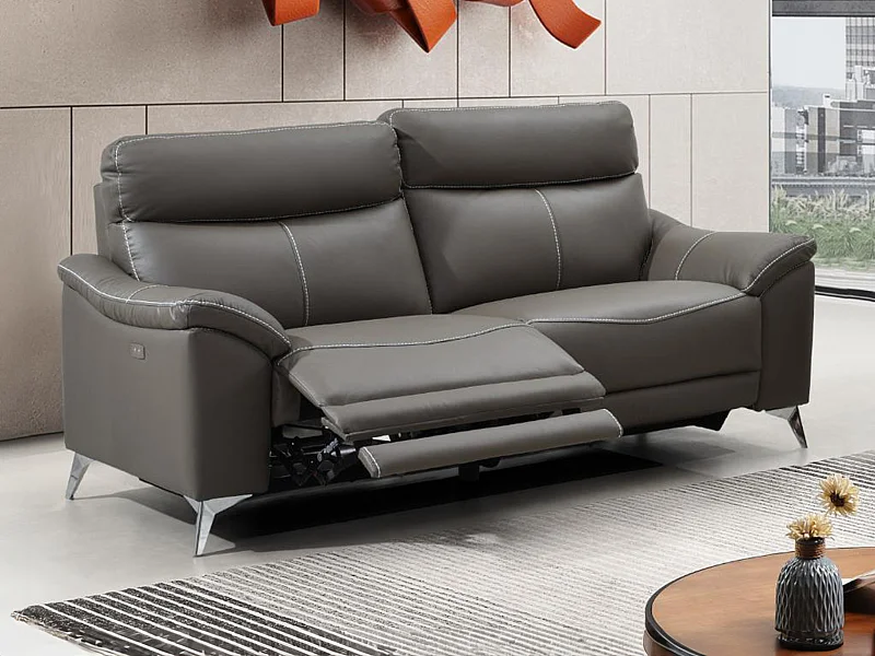 3-sits soffa med elektrisk avkoppling i METRONOMYA-läder - Taupe