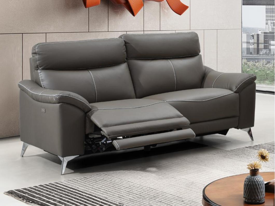 Relaxsofa elektrisch 3-Sitzer - Leder - Taupe - METRONOMYA