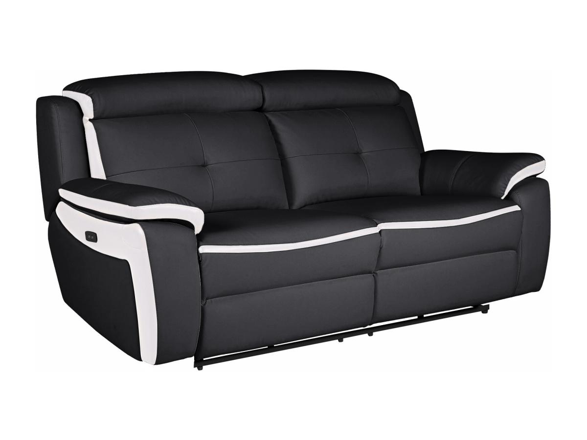 Relaxsofa Leder elektrisch 3-Sitzer - Schwarz & Weiß - ANGELIQUE günstig online kaufen