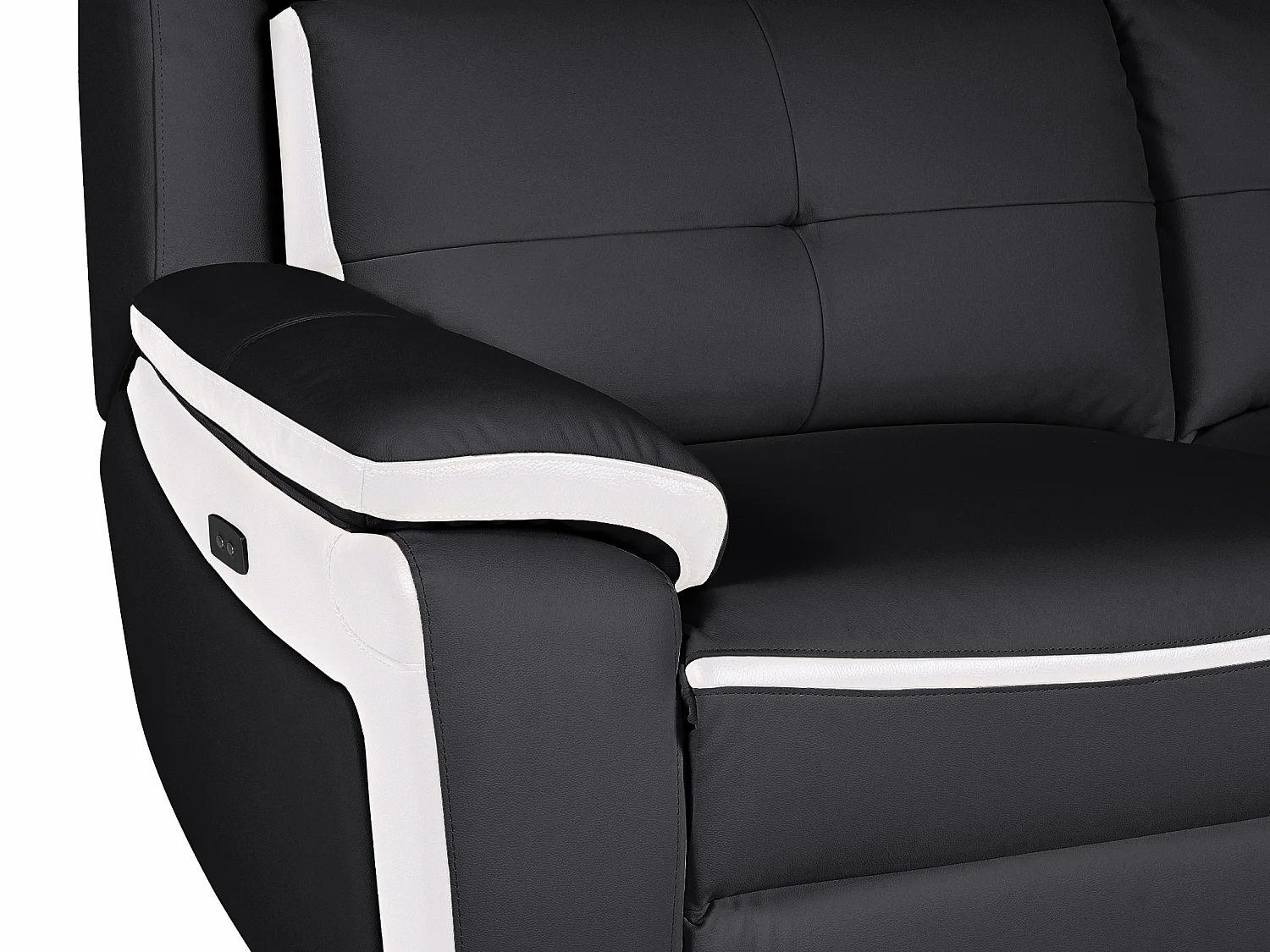 Sofá relax eléctrico de 3 plazas de piel ANGELIQUE - Negro/blanco