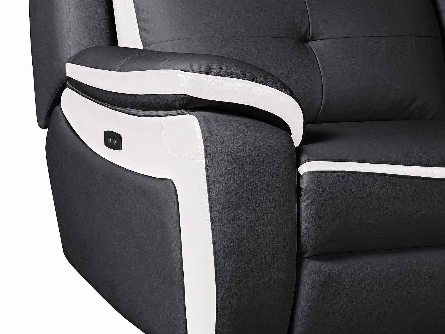 Sofá relax eléctrico de 3 plazas de piel ANGELIQUE - Negro/blanco