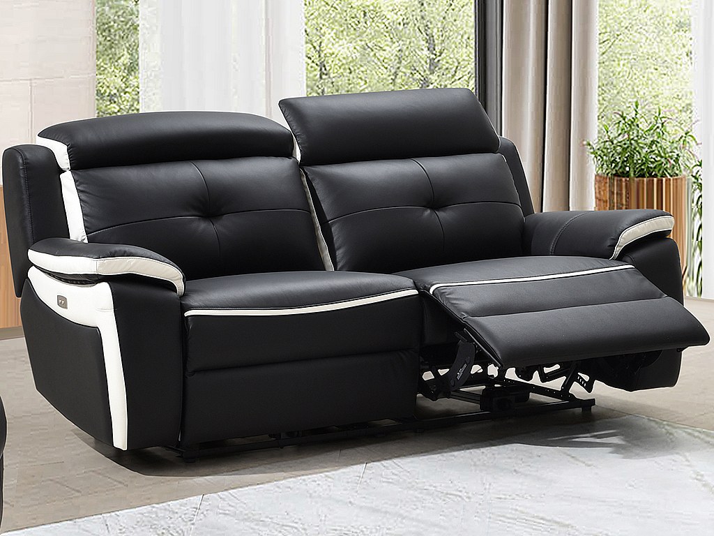 Vente-unique Relaxsofa Leder Elektrisch 3-Sitzer - Schwarz & Weiß - Angelique