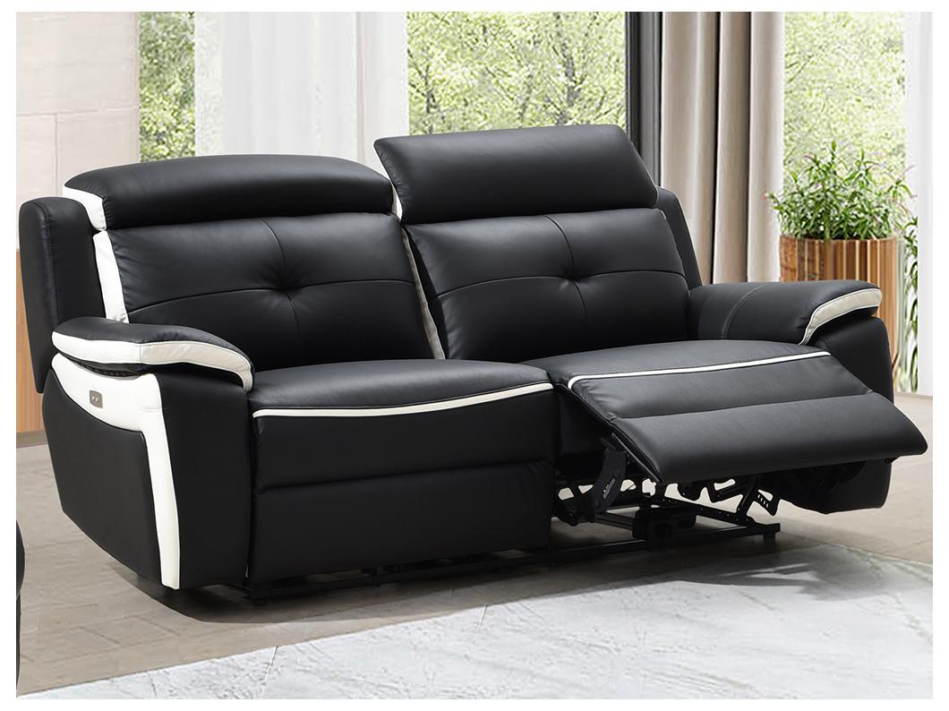 Relaxsofa Leder elektrisch 3-Sitzer - Schwarz & Weiß - ANGELIQUE
