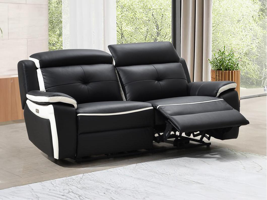 Relaxsofa Leder elektrisch 3-Sitzer - Schwarz & Weiß - ANGELIQUE