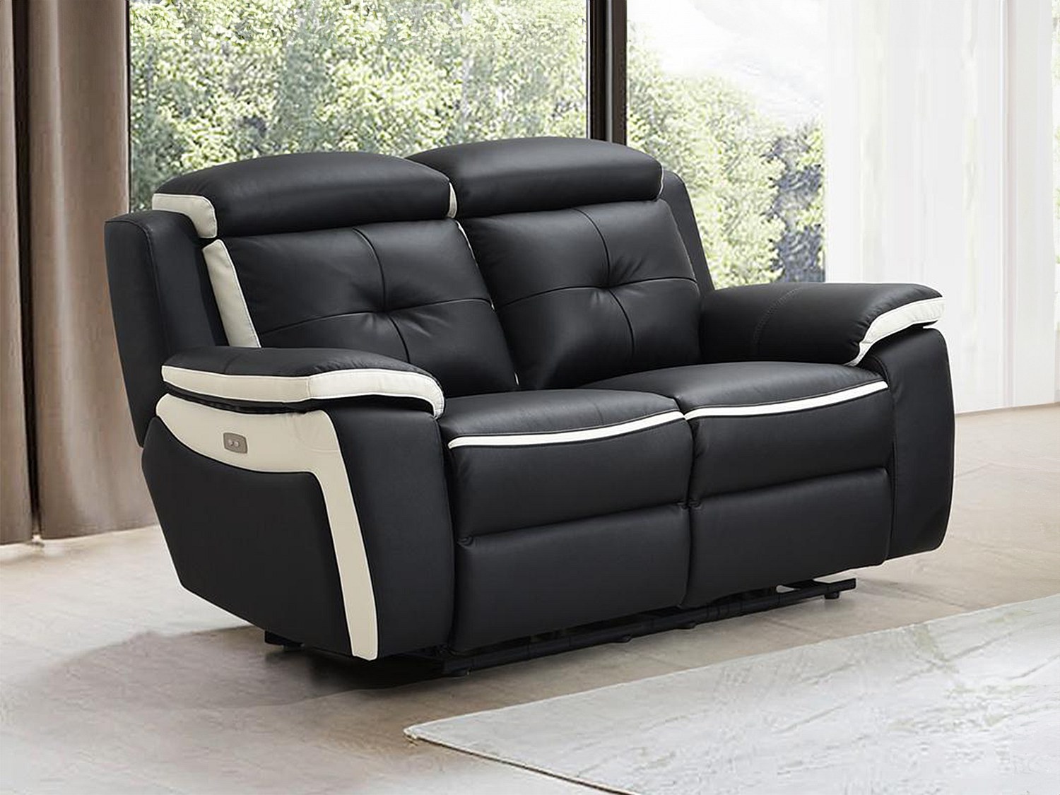 Vente-unique Relaxsofa Leder Elektrisch 2-Sitzer - Schwarz & Weiß - Angelique