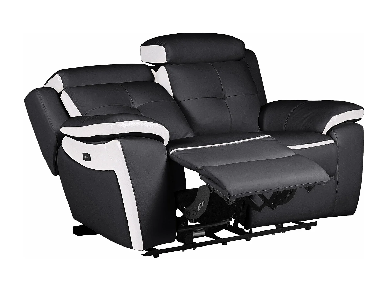 Divano 2 posti relax elettrico in pelle Nero e bianco - ANGELIQUE