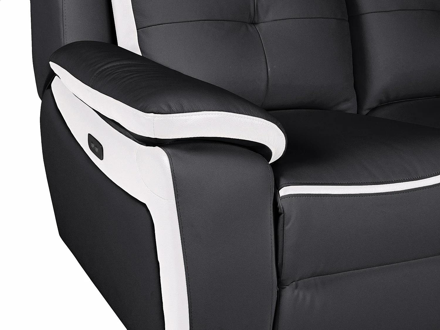 Divano 2 posti relax elettrico in pelle Nero e bianco - ANGELIQUE